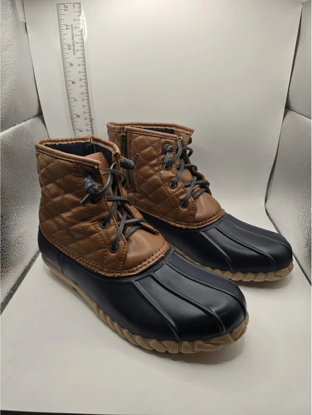 Nautica Duck Boots Womens Size 11 Navy Brown Rubber Side Zipper